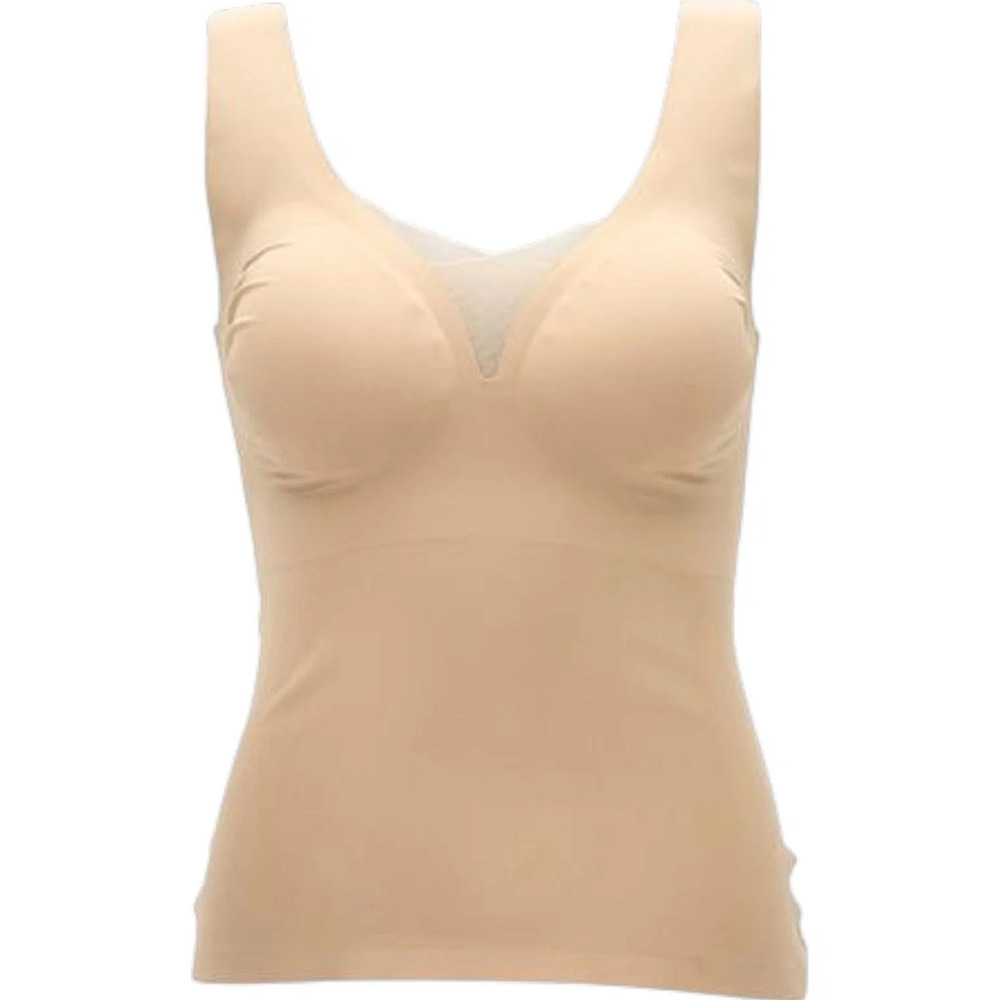 Rhonda Shear Women's Butterknit Tank w Lace Inset Removable Pads Beige - Regular